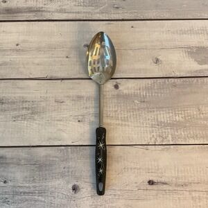 Ekco Stainless Steel Slotted Spoon Black Handle Atomic Starburst MCM Vintage USA